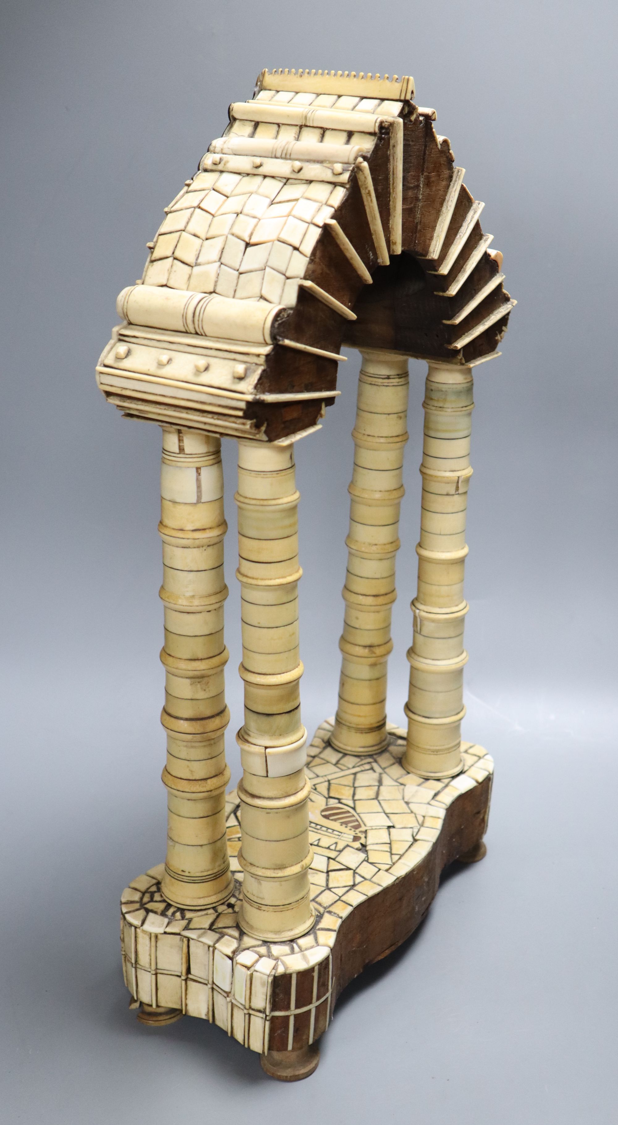 An ivory and tortoiseshell Prison of War temple, height 51cm